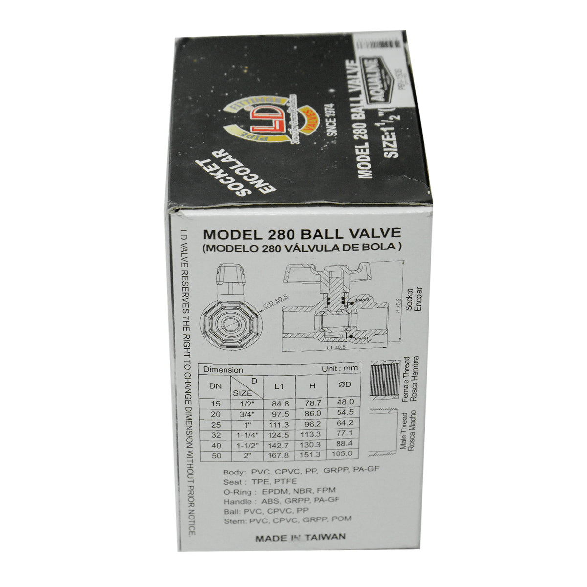 Aqualine PBV-150S 1-1/2 inch Plastic PVC Ball Valve with SLIP ends