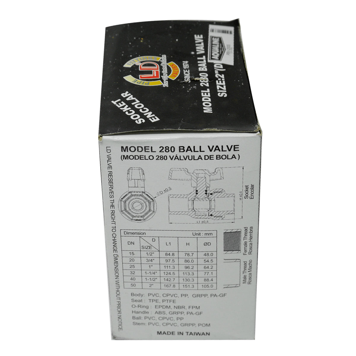 Aqualine PBV-200 2-inch Plastic PVC Ball Valve with threads