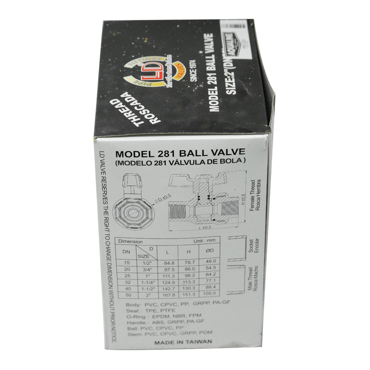 Aqualine PBV-200S 2-inch Plastic PVC Ball Valve with SLIP ends