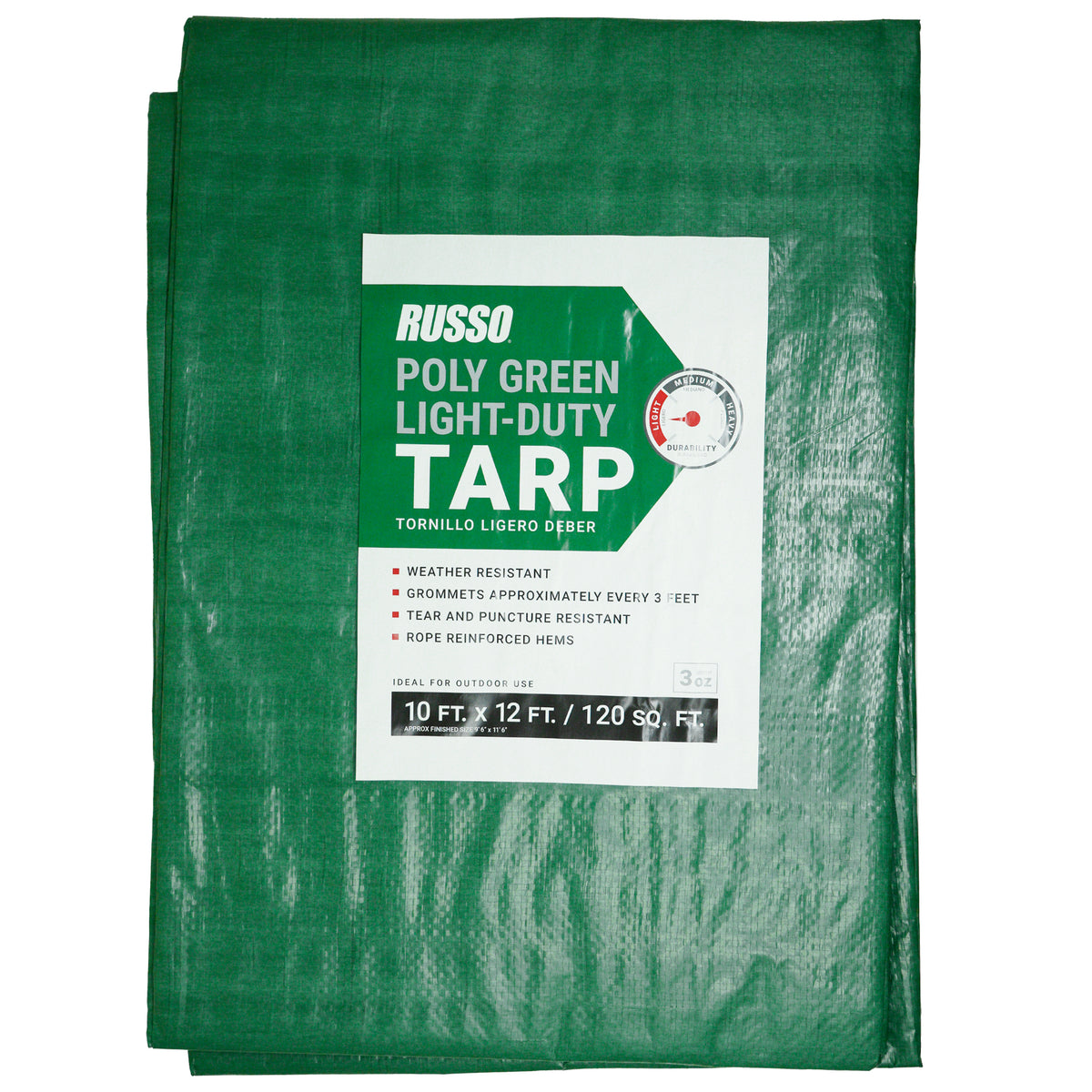 Lona verde de 10 x 12 para trabajo ligero