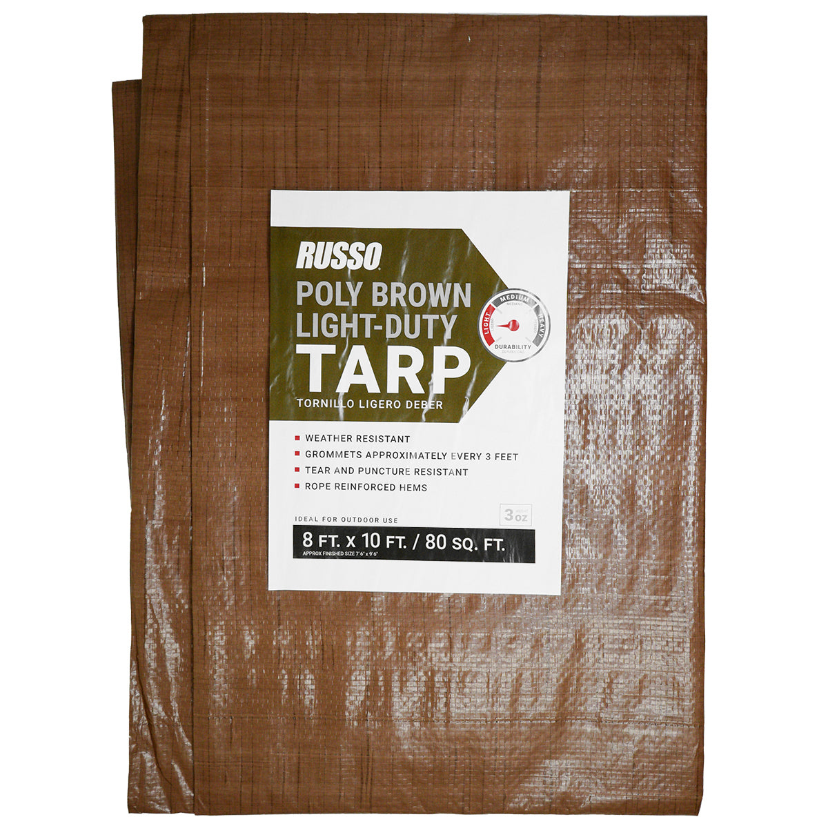 Lona de polietileno marrón de 8x10 de 3 oz.