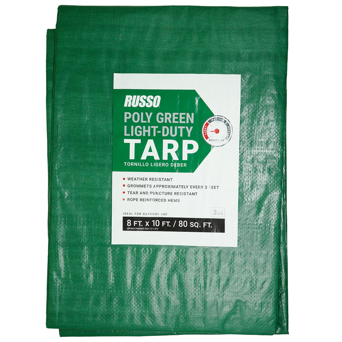 Lona de polietileno verde Russo 8X10 de 3 oz.