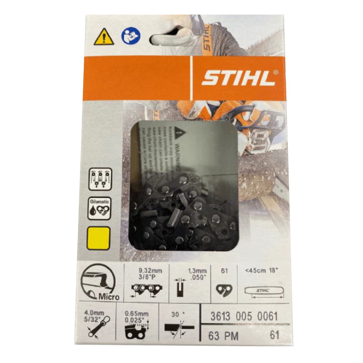 Stihl 3613 005 0061 Cadena de motosierra Oilomatic de 18 pulgadas. 63 p. m. 61