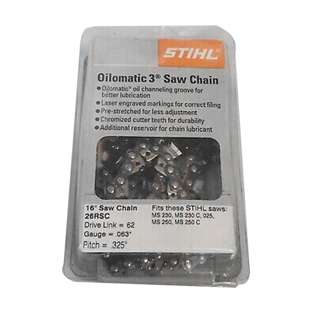 Stihl 3639 005 0062 Cadena de motosierra de 16 pulgadas. 26RSC 62