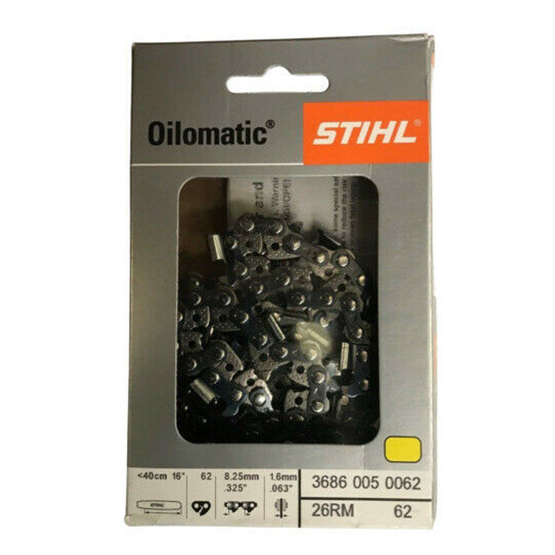 Stihl 3686 005 0062 Cadena de motosierra de 16 pulgadas. 26 RM 62