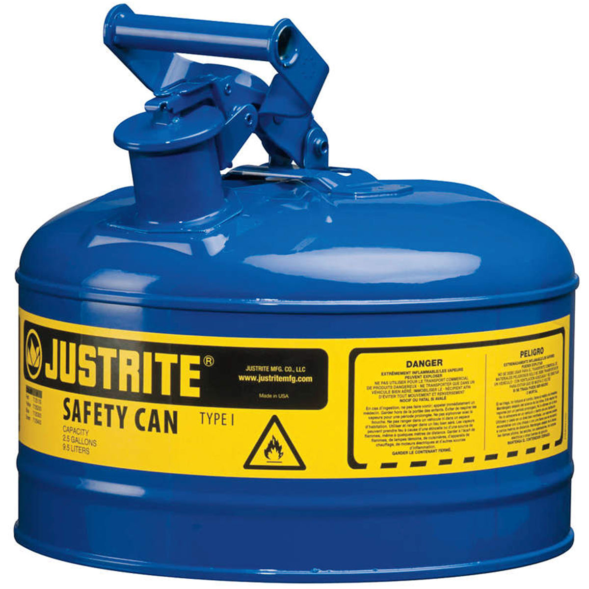 Justrite 7125300 2.5 Gallon Blue Gas Can