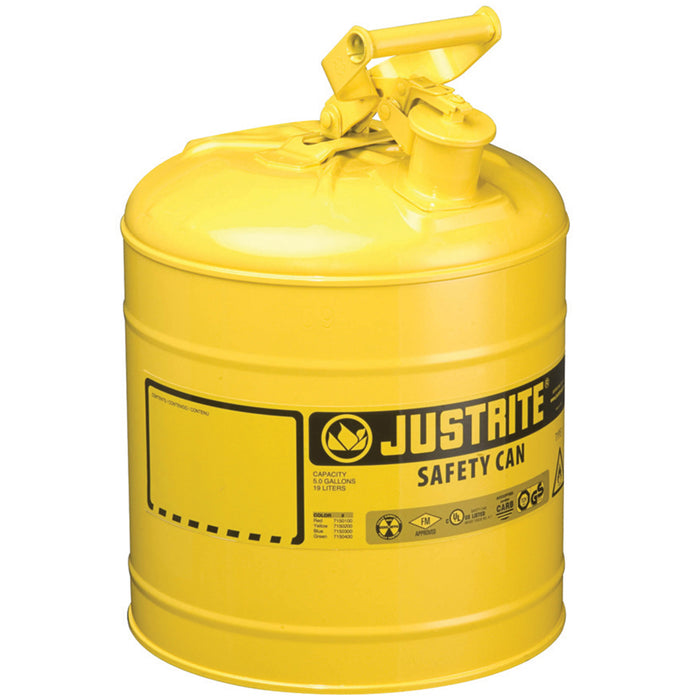Justrite Manufacturing 7150200 Type I Yellow Steel Gas Can 5 Gallon