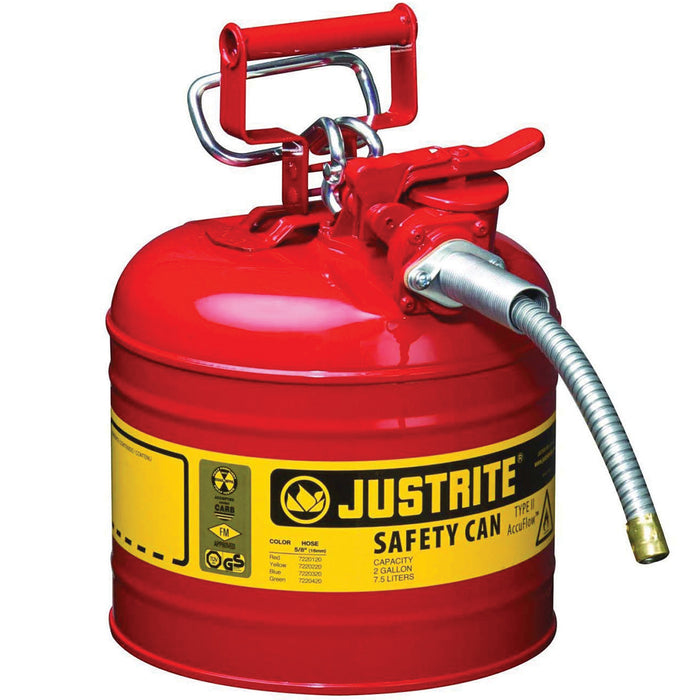 Justrite Manufacturing 7220120 Type II Red Steel 2 Gallon Gas Can