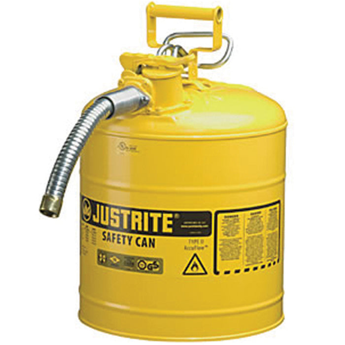 Justrite Manufacturing 7250230 Type II Yellow Steel 5 Gallon Gas Can