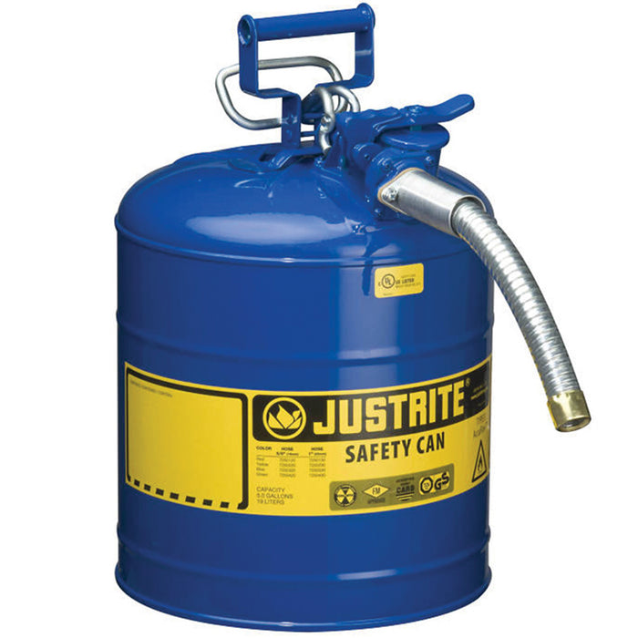 Justrite Manufacturing 7250330 Type II Blue Steel 5 Gallon Gas Can