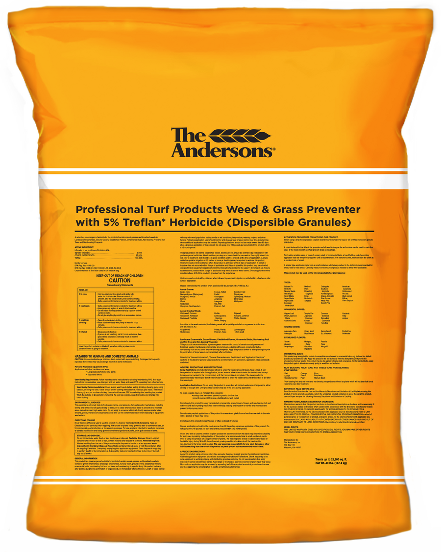Herbicida preemergente Treflan DG Pro 5% de Andersons, 40 lb