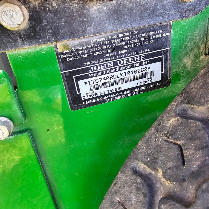 2019 John Deere Z740R 54 In. Zero Turn Mower w/ Tweels