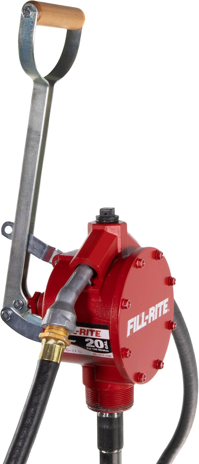 Fill-Rite FR152 Piston Hand Pump with Hose & Nozzle Spout, Red