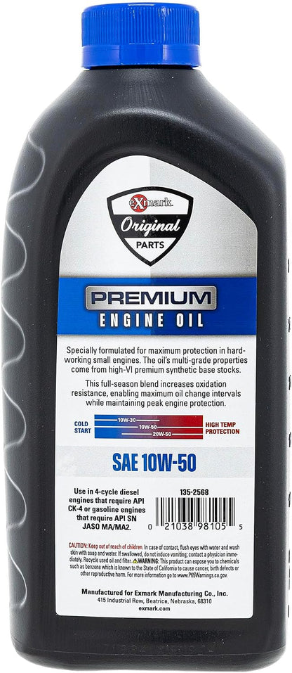 Exmark 135-2568 Aceite Premium para 4 Ciclos 10W-50 de 1 Cuarto de Galón.