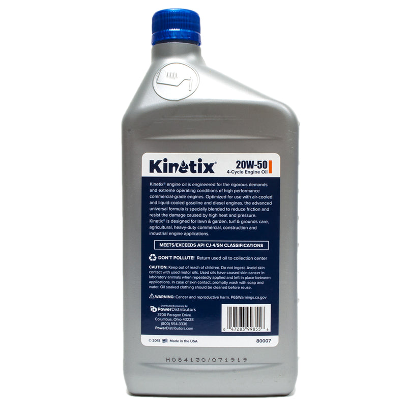 Aceite Kinetix 80007 20W50 para 4 ciclos, 1 cuarto de galón.