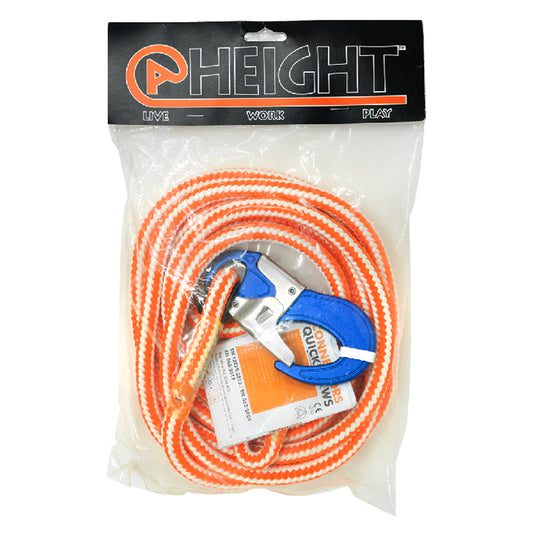 At Height 12'x1/2" Braided Safety Blue Single Positioning Hi-Vee Lanyard w/ Aluminum Lock Snap