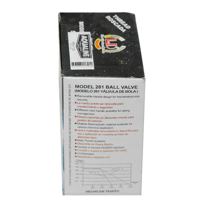 Válvula de bola de PVC plástico Aqualine PBV-100 de 1 pulgada con roscas
