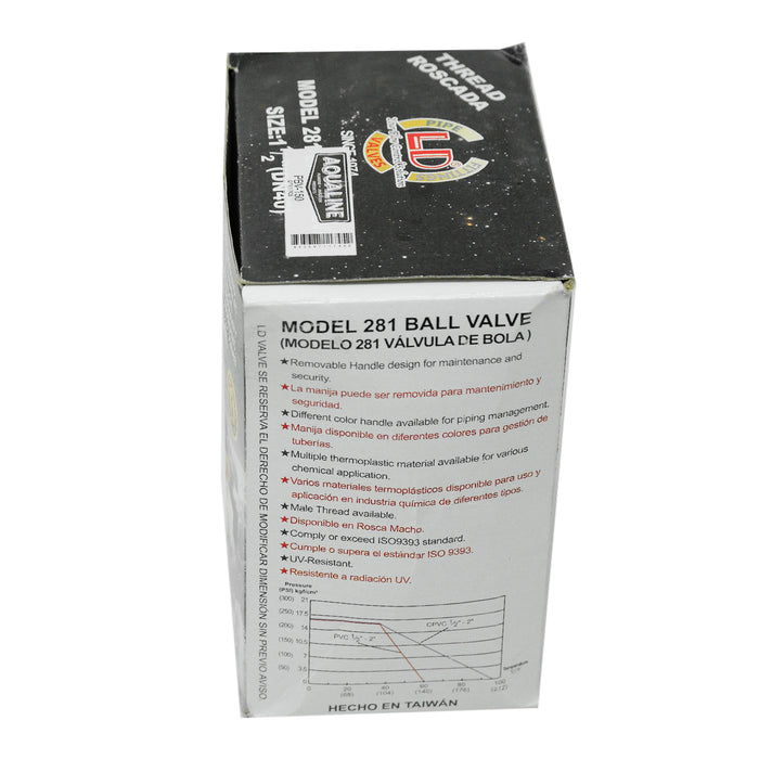 Aqualine PBV-150 1-1/2 inch Plastic PVC Ball Valve with threads