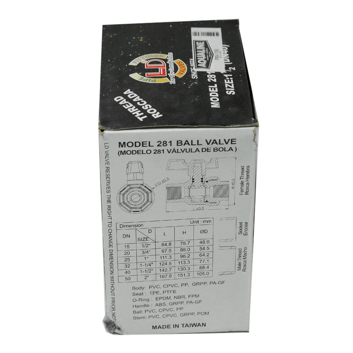 Aqualine PBV-150 1-1/2 inch Plastic PVC Ball Valve with threads