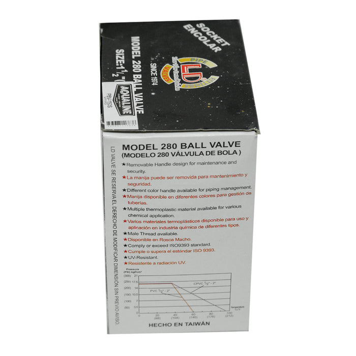 Aqualine PBV-150S 1-1/2 inch Plastic PVC Ball Valve with SLIP ends
