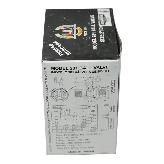 Aqualine PBV-200S 2-inch Plastic PVC Ball Valve with SLIP ends
