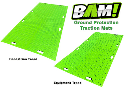 Tapete Bad Ass Mats FG3514SG4 con agarre seguro, 1,22 m x 2,44 m, verde de seguridad de alta visibilidad, plástico HDPE de 0,95 cm, capacidad de carga de 80 toneladas