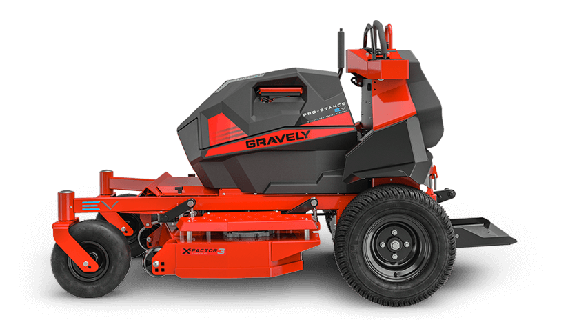 Gravely 998001 Pro-Stance EV 48 Descarga lateral con plataforma X-Factor 3 de 48" y calibre 7, 4 baterías de iones de litio