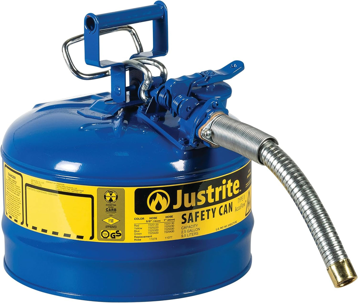 Bidón de gasolina de acero azul tipo II Justrite 7225330 de 2,5 galones