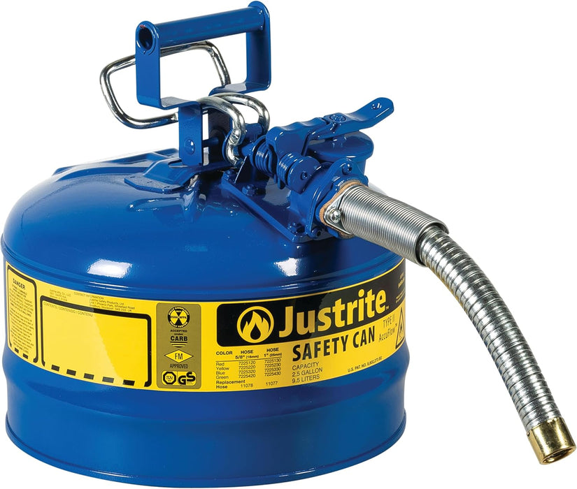 Justrite 7225330 Type II Blue Steel Gas Can 2.5 Gallon