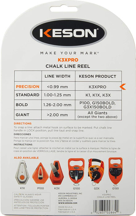 Keson K3XPRO Precision String Chalk Line Reel with 3X1 Rewind 100 Ft.