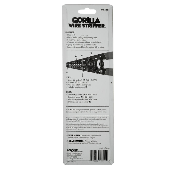 King Innovation 46515 Pelacables/Cortacables Gorilla con seguro de mango
