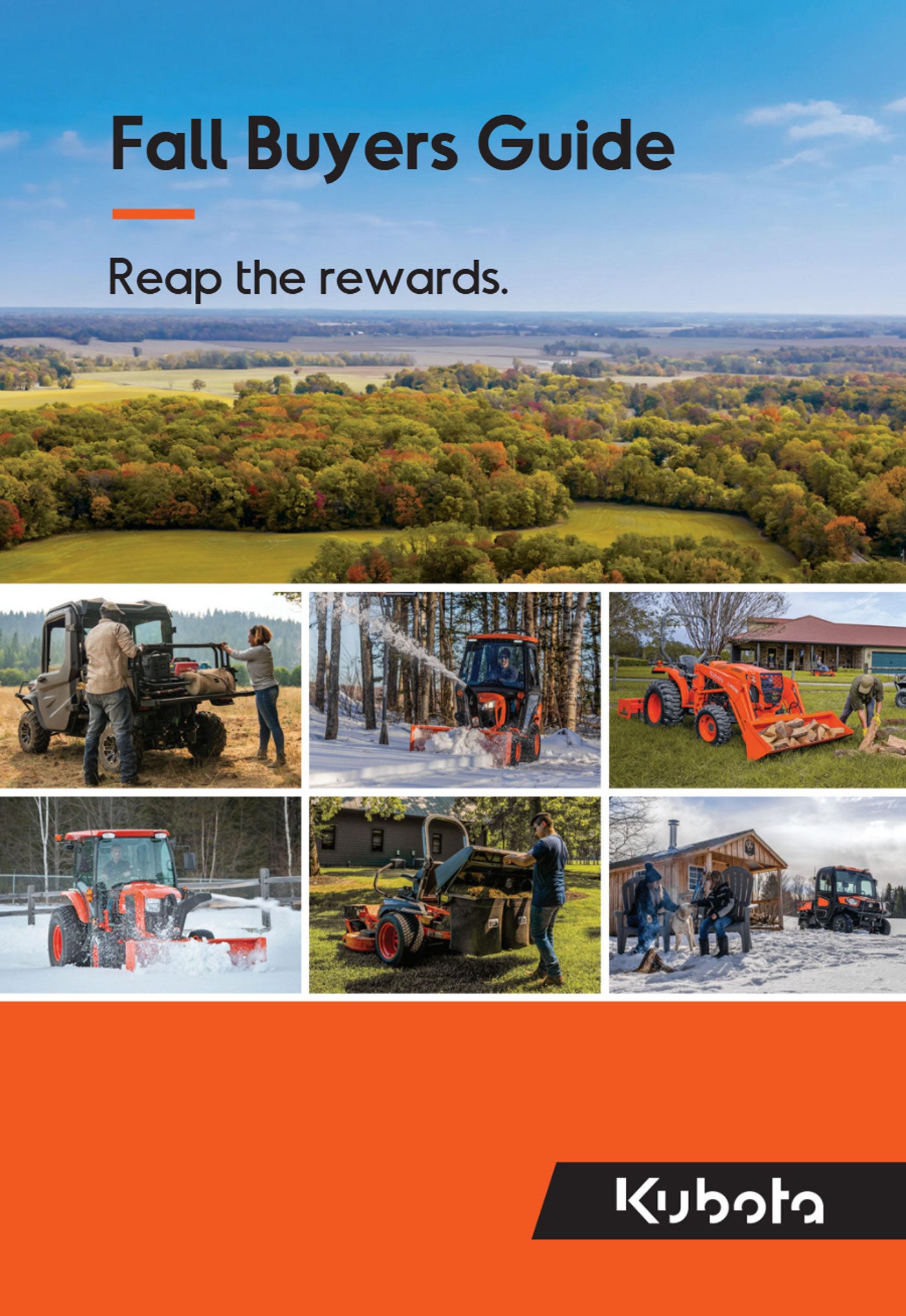 Kubota Fall Buyers Guide with images of agricultural equipment and landscapes.