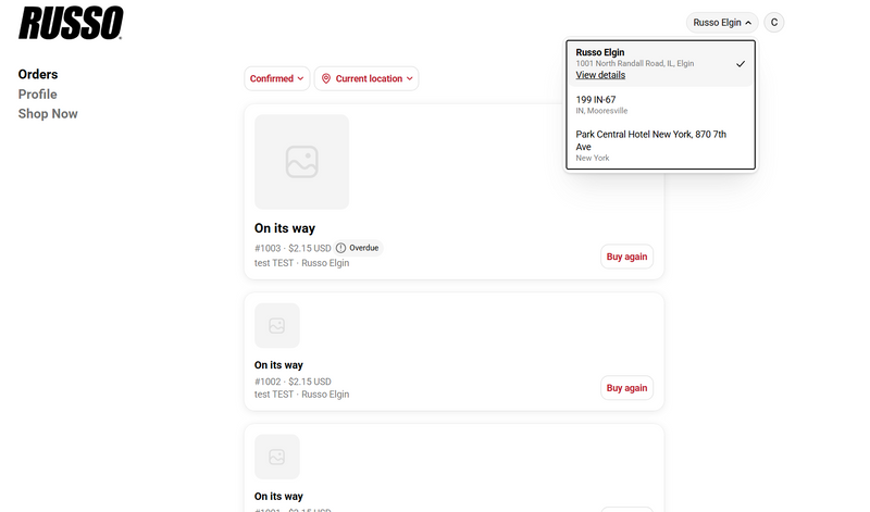 Easily view order history and status by your company locations.