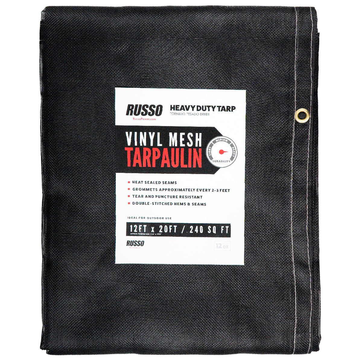 Lona de malla de vinilo negra resistente de 12 x 20 pulgadas