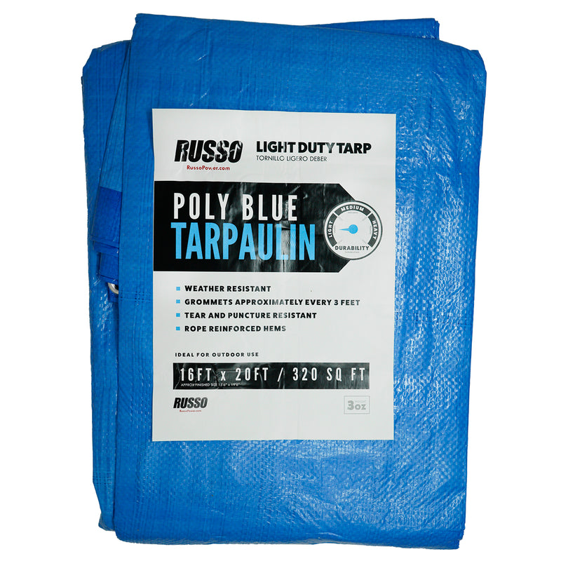 16X20 Light Duty Weather Resistant Reinforced Blue Tarp Tarp w/ Grommets