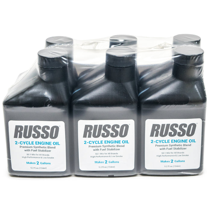 Aceite para motor Russo 50:1 Mix de 2 galones y 2 ciclos, 5.2 onzas, paquete de 48