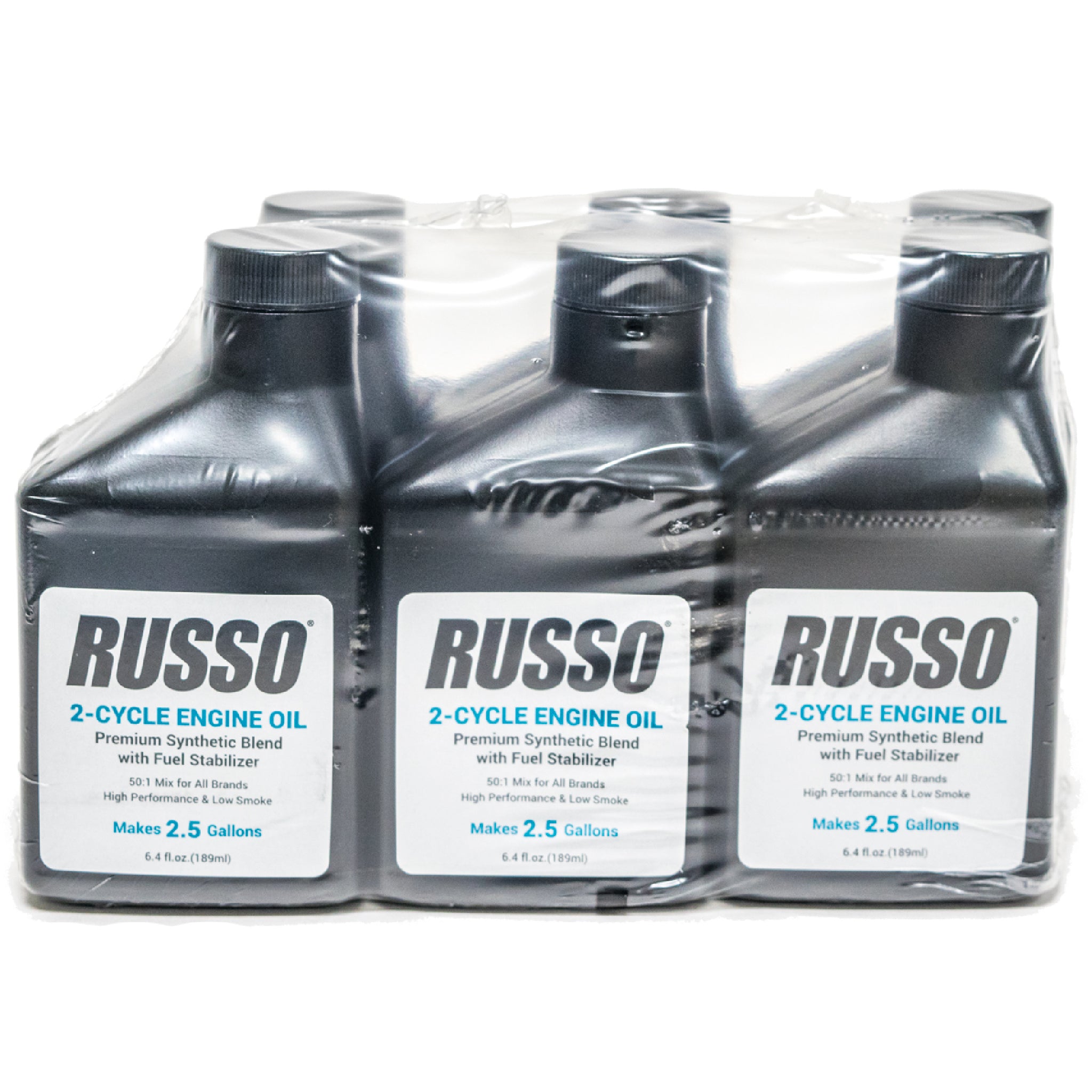 Aceite de motor Russo de 2 ciclos, mezcla 50:1, 2,5 galones, 6,4 oz - Paquete de 48