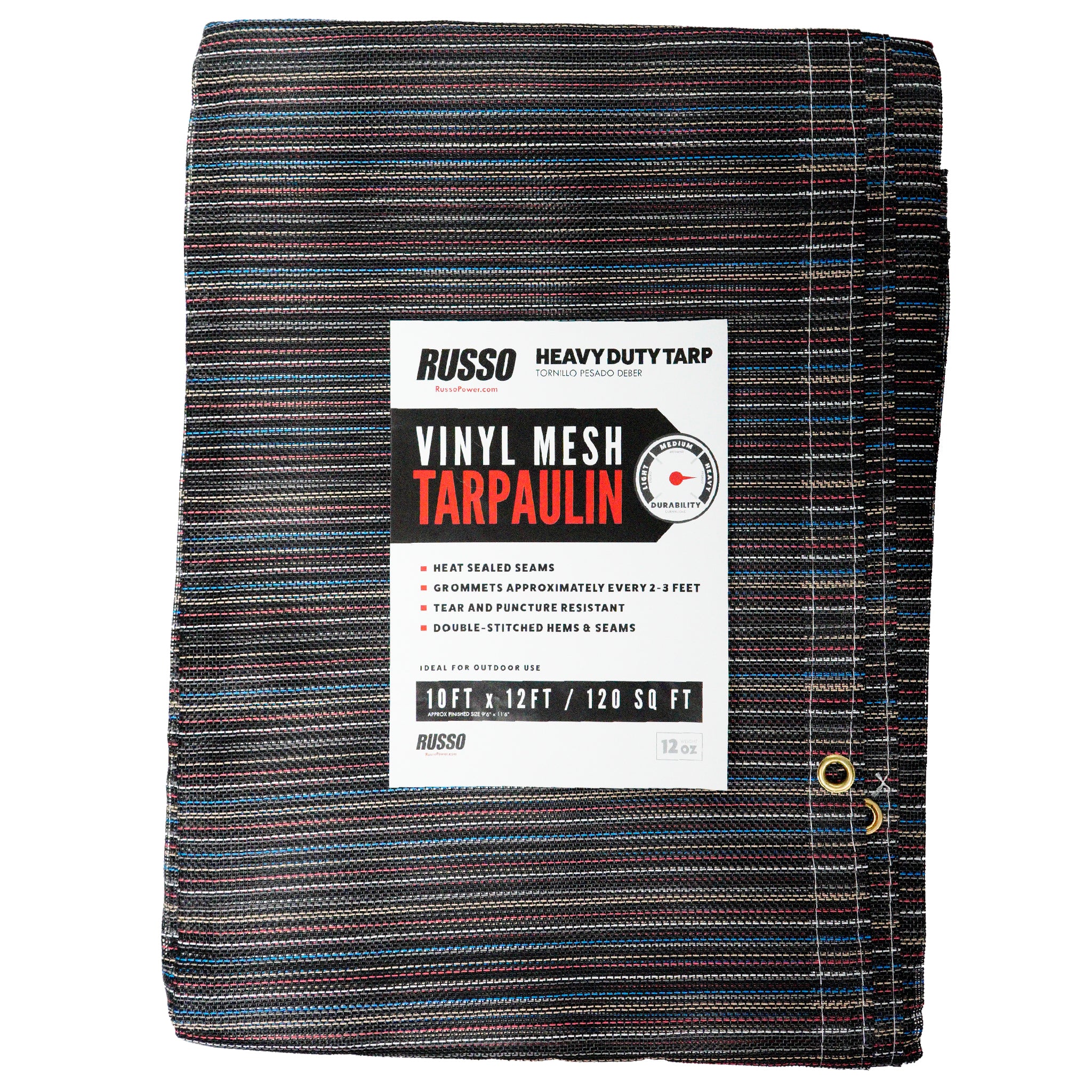 Russo 10X12 Multi-Colored Vinyl Coated Mesh Tarp