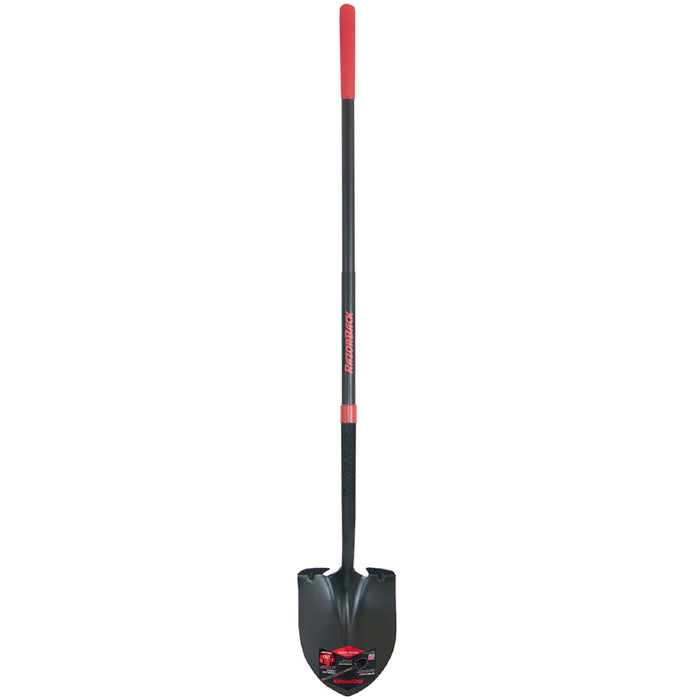 Razorback Round Point Shovel with Fiberglass Handle and Mid-Grip Cushion