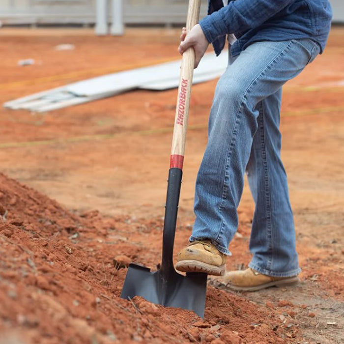 Razor-Back Square Point Shovel with Tab Socket and Forward Turned Step Wood Handle