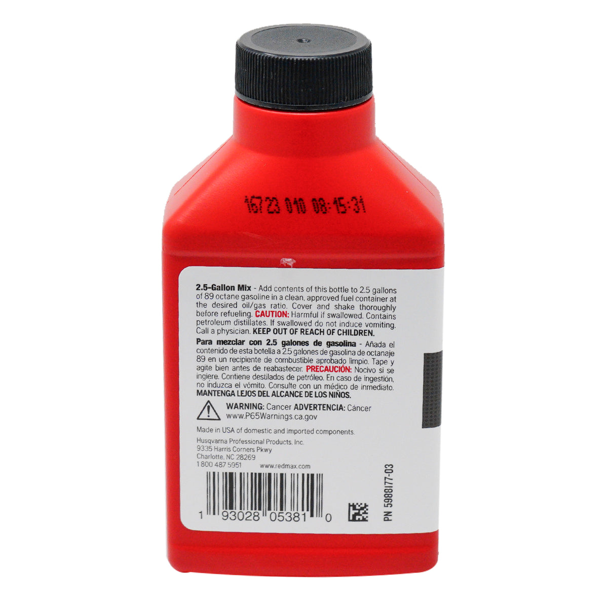 48PK Aceite RedMax MaxPro para motores de 2 tiempos, mezcla de 2.5 galones y 6.4 oz., número de pieza 598817703