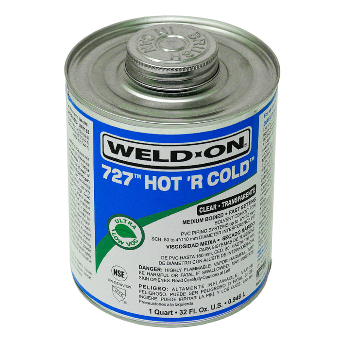 WeldOn 10841 727 CLR QT CEMENTO PVC FRÍO/CALIENTE Cuerpo Mediano -15 a 110 grados hasta 6"