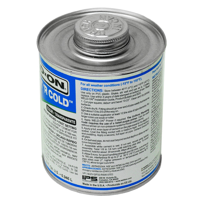 WeldOn 10841 727 CLR QT CEMENTO PVC FRÍO/CALIENTE Cuerpo Mediano -15 a 110 grados hasta 6"