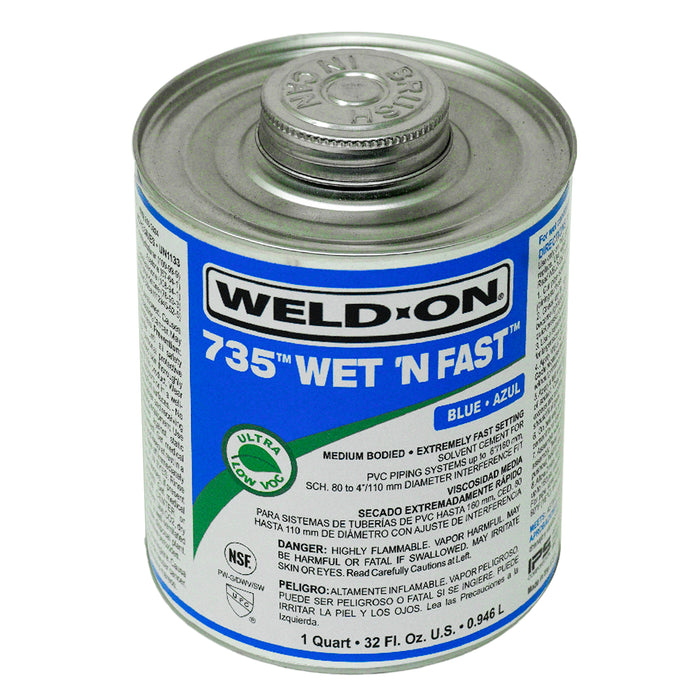 WeldOn 12495 735 BLU QT CEMENTO HÚMEDO Y RÁPIDO Cuerpo Mediano para tuberías de hasta 6"