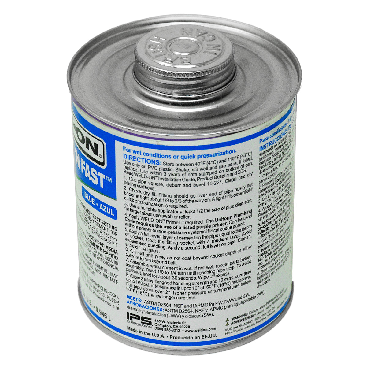 WeldOn 12495 735 BLU QT CEMENTO HÚMEDO Y RÁPIDO Cuerpo Mediano para tuberías de hasta 6"