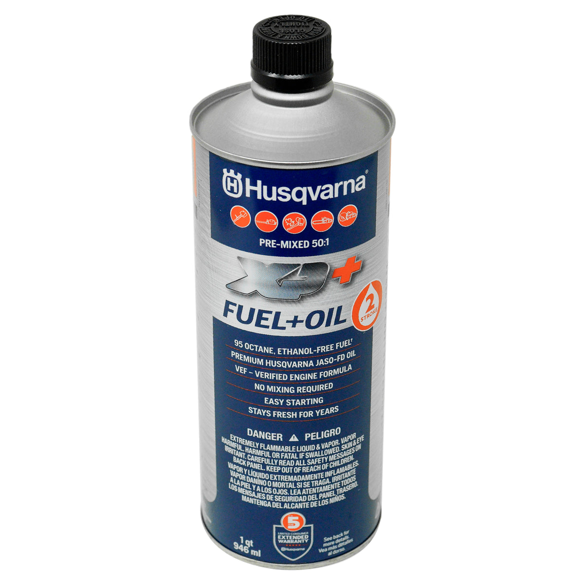 Combustible premezclado de 2 tiempos Husqvarna 584309701 XP+ 50:1 sin etanol, 1 cuarto de galón