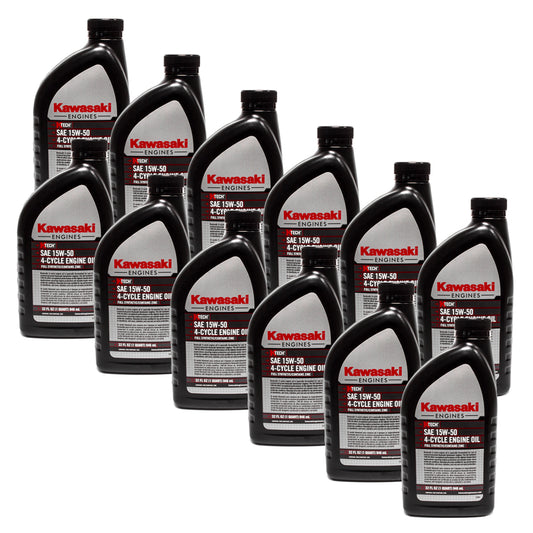 12PK Kawasaki 99969-6501 15W-50 Aceite de motor de 4 tiempos 1 cuarto de galón.