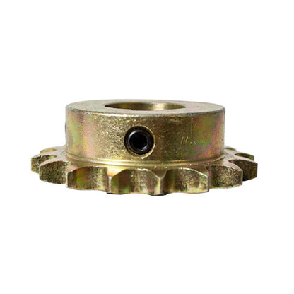 Buyers 1410702 Piñón de caja de cambios de zinc amarillo de 16 dientes de 1" con tornillos de fijación para cadena #40
