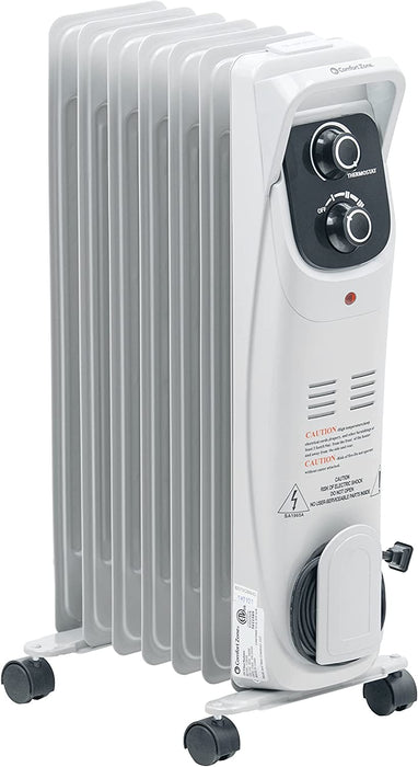 Comfort Zone CZ8008 Deluxe Oil-Filled Radiator Heater, Adjustable Thermostat, 3 Settings, 5,120 BTUs