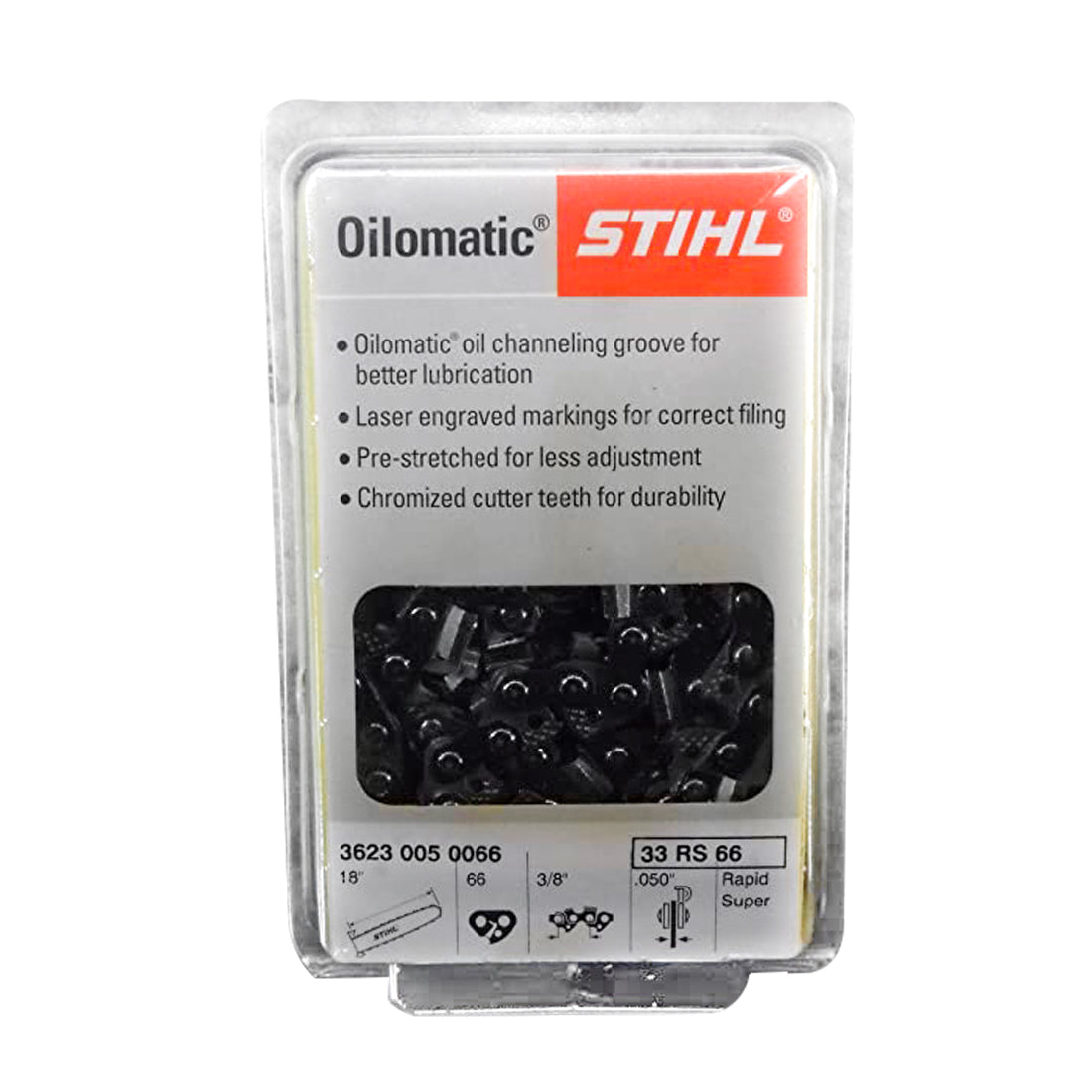 Stihl 3623 005 0066 Cadena de motosierra Rapid Super de 18 pulgadas. 33RS 66